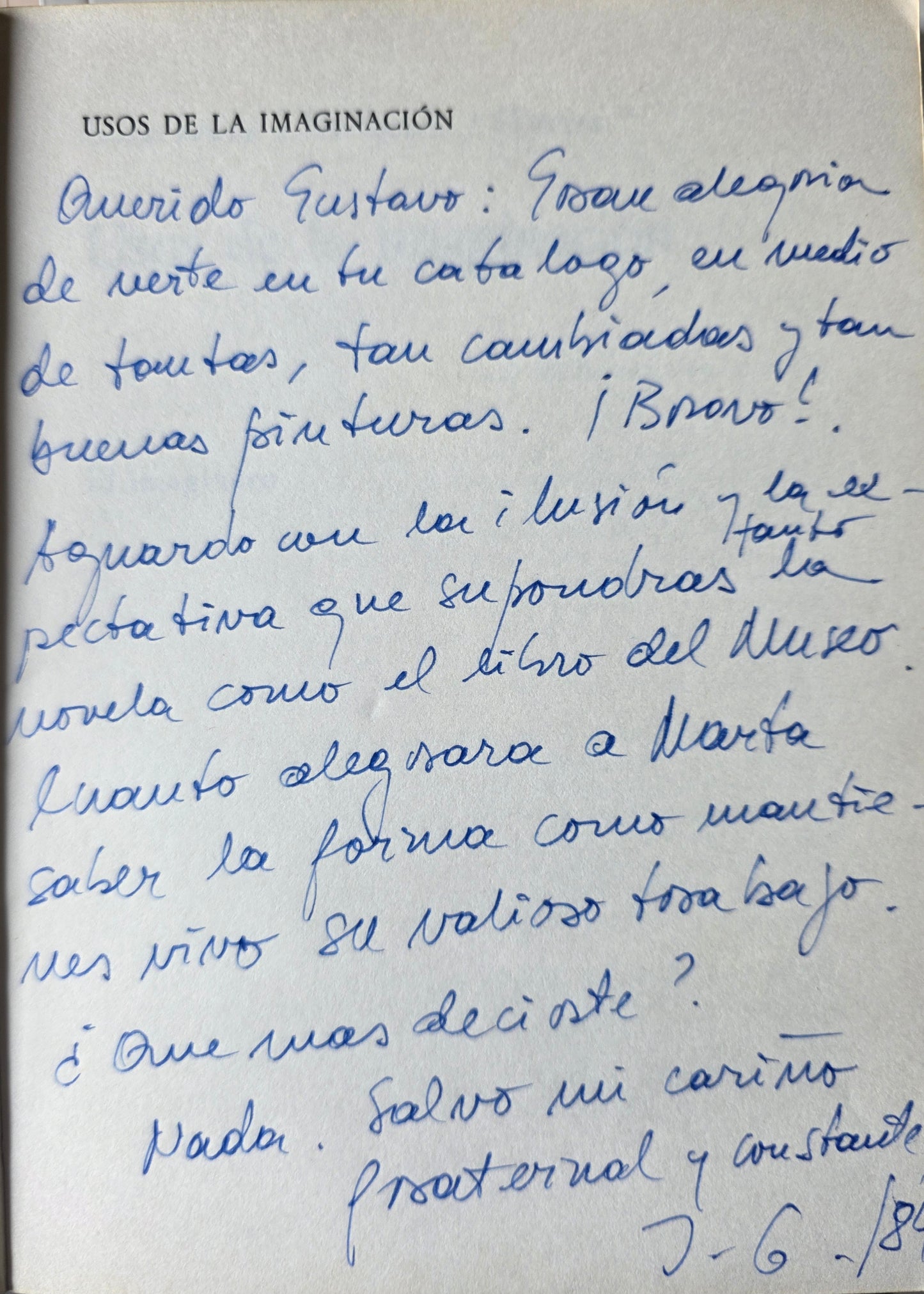 Usos de la imaginación. Dedicado por Juan Gutavo Cobo Borda
